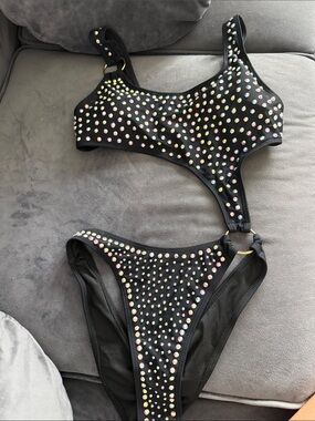 Black Rhinestone Kids One-Piece Swimsuit